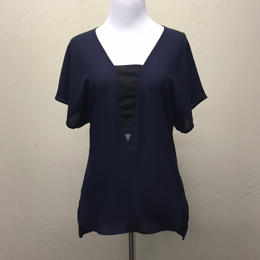 Blue Blouse with Black Inset Detail